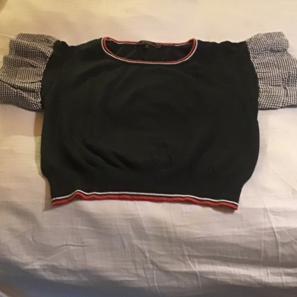 Black Women's Sweater with Checked Ruffle Hem